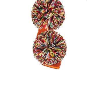 Bottega Veneta Orange Leather Slide Sandals with Multicolor Pom-Poms